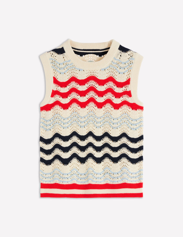 Cotton Wave Sweater Vest Navy/ Red Textured Wave