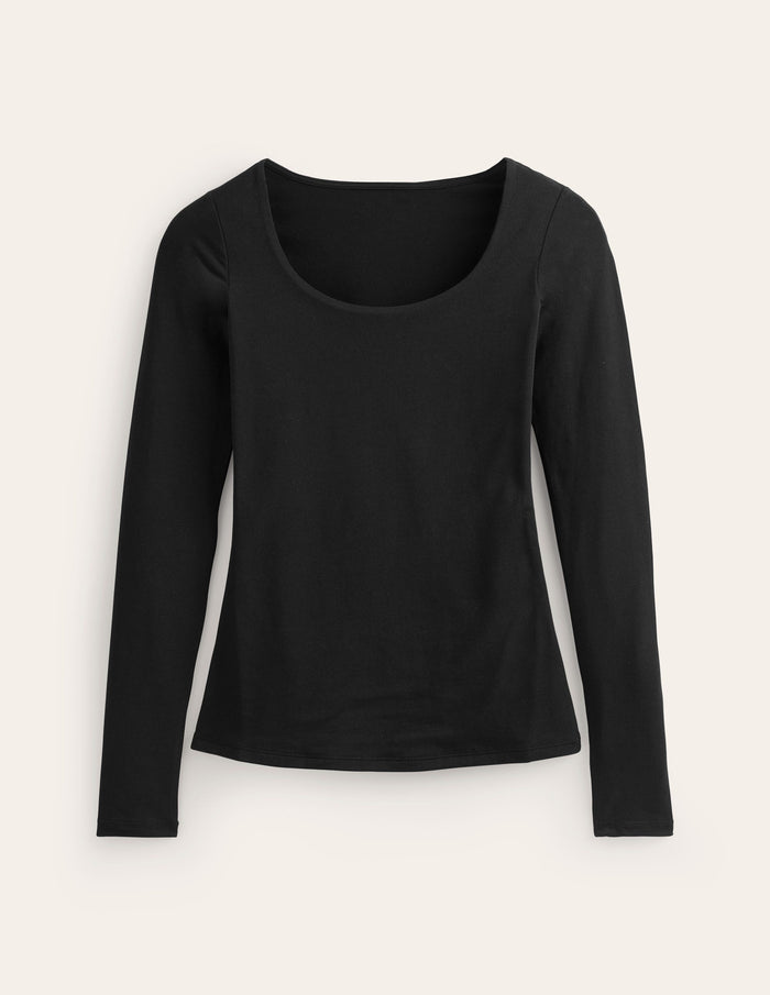 Double Layer Scoop Long Sleeve Black