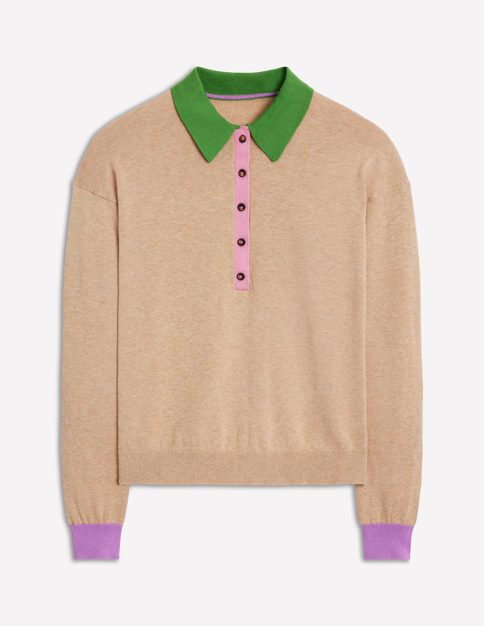 Lara Relaxed Cotton Henley Top Chinchilla Melange