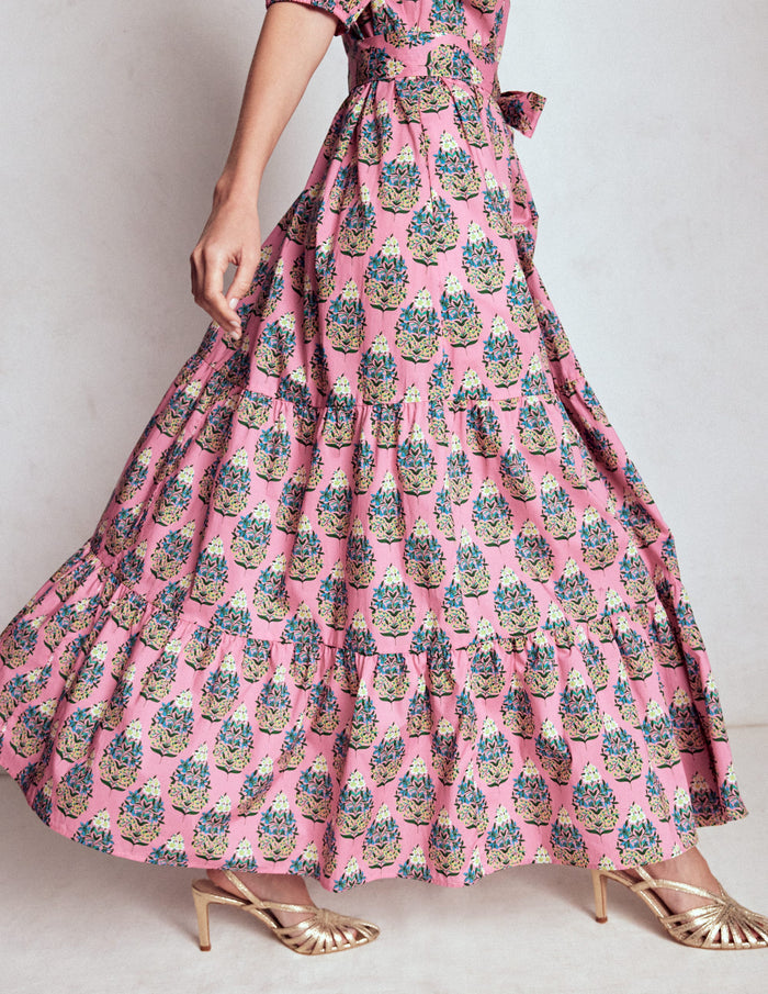 Christabel Cotton Midi Dress Pink, Wildflower Bouquet