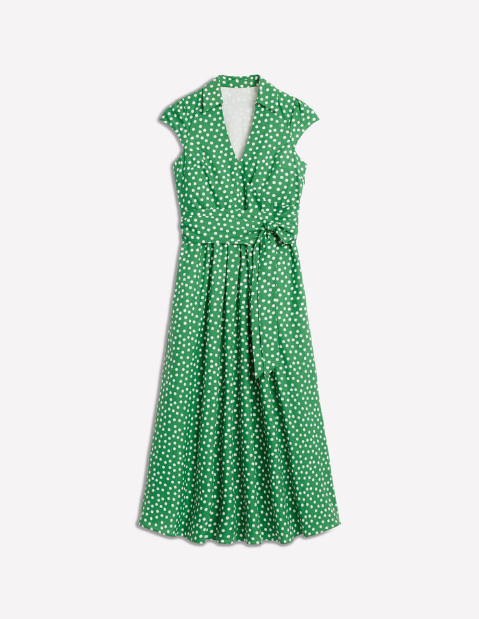 Julia Cotton Wrap Midi Dress Highland Green, Painted Dot