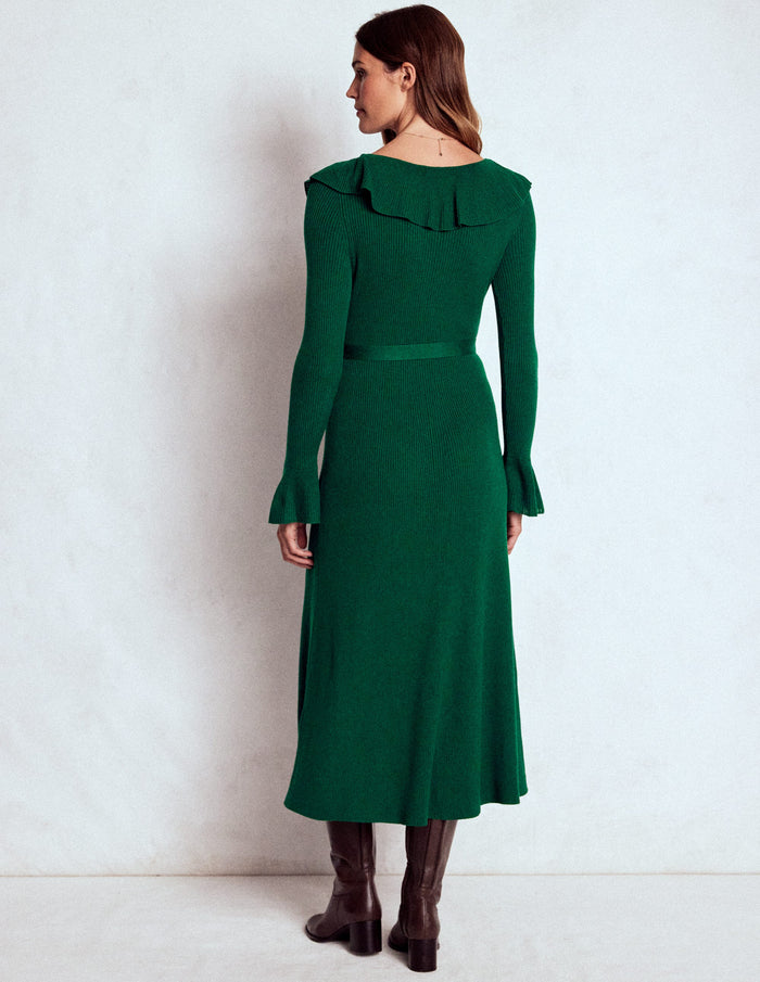 Ruffled Ribbed Dress Emerald Night