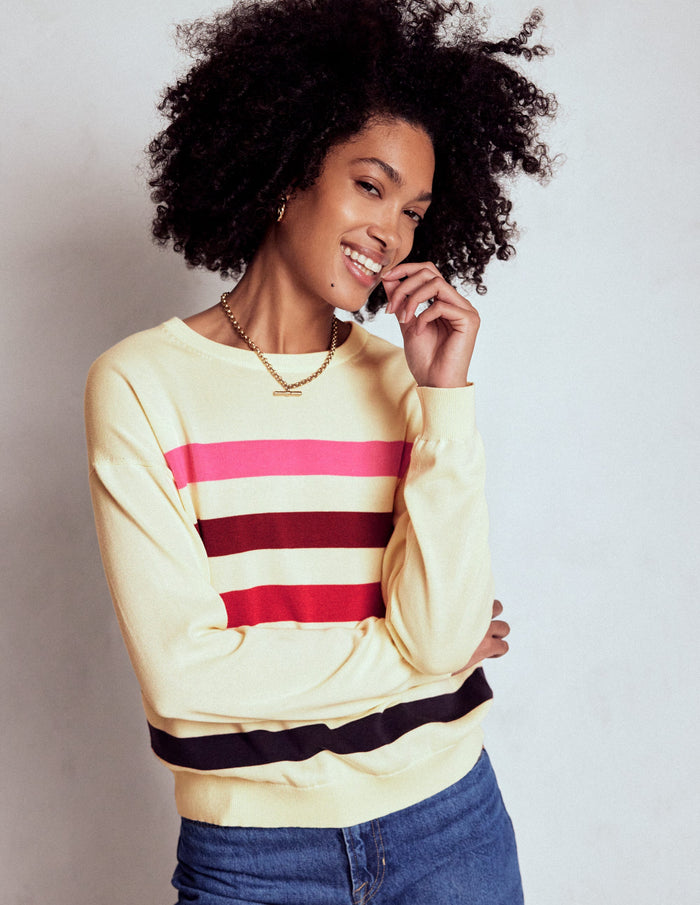 Lara Relaxed Cotton Jumper Ivory, Multi Stripe