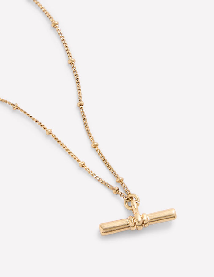 Fine T-bar Pendant Necklace Gold Colour