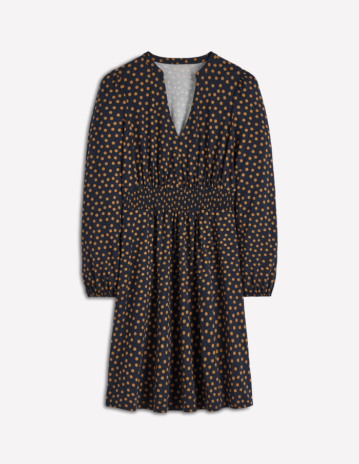 Sarah Short Jersey Dress French Navy, Dijon Dot