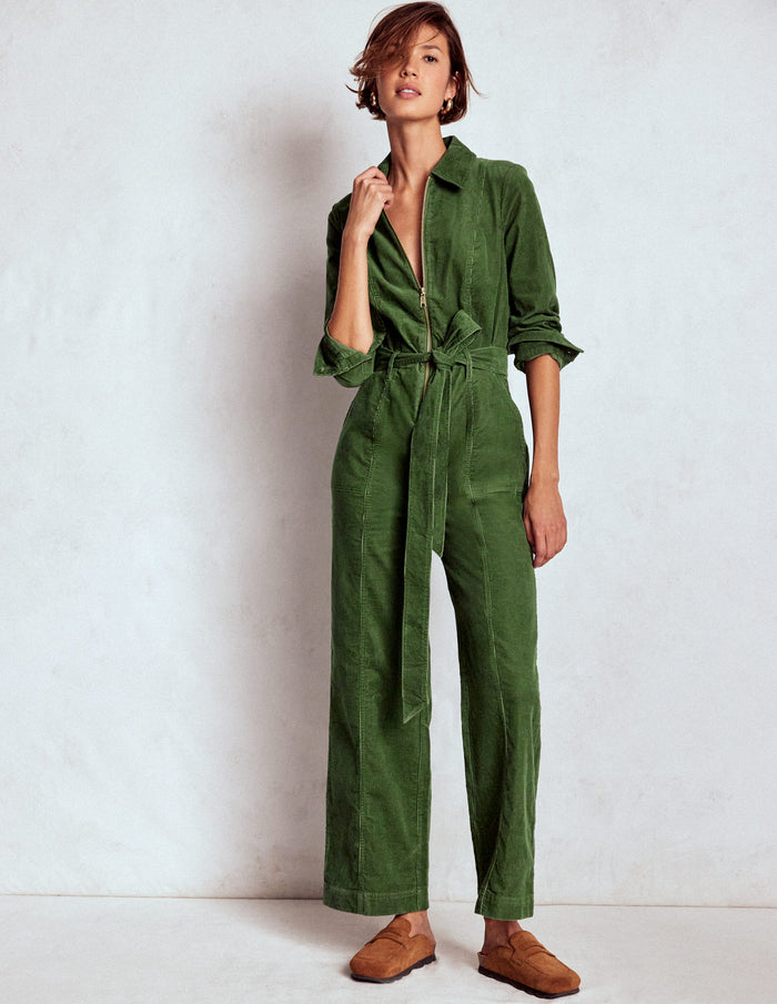 Zip Up Cord LS Jumpsuit Fern
