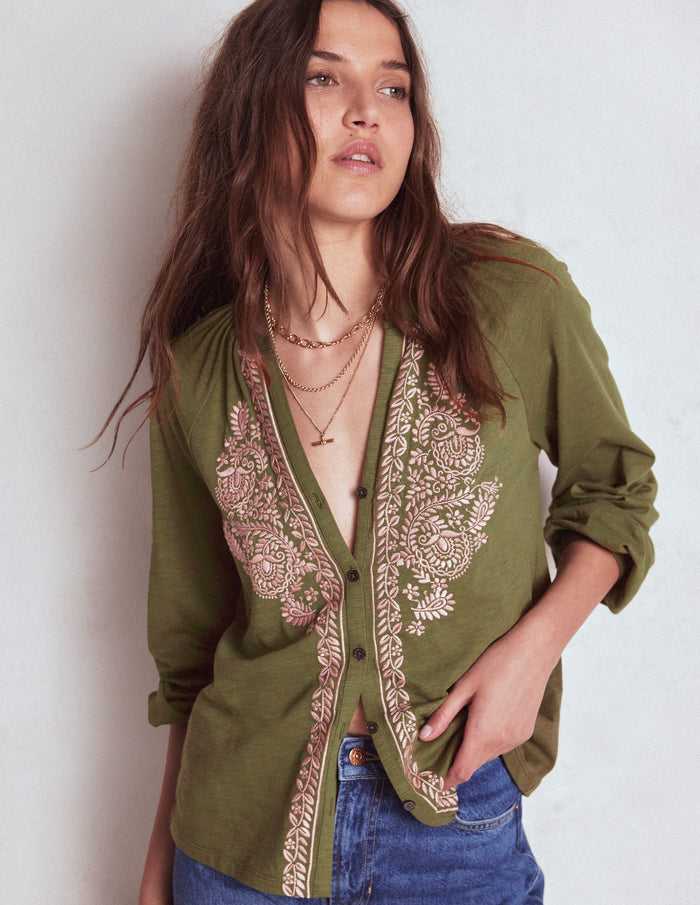 Alma Embroidered Shirt Woodland Green