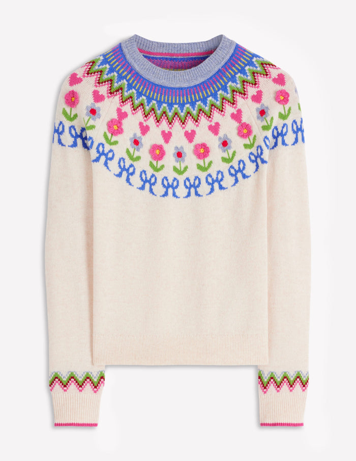 Edie Fair Isle Sweater Oatmeal Melange, Flowers