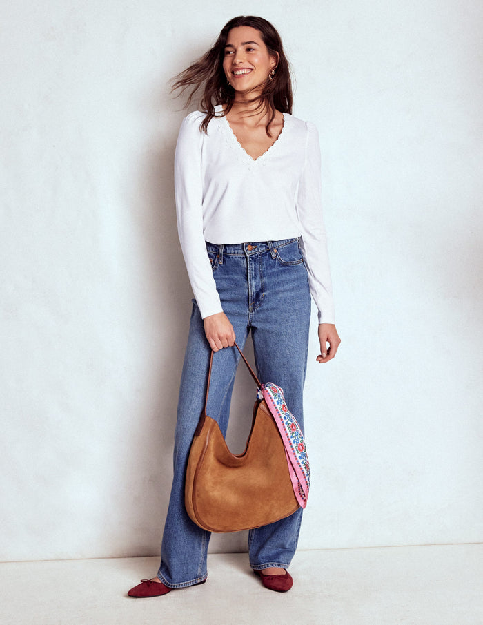 Flora Lace V-neck Top White