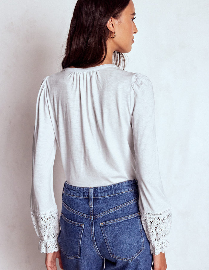 Pippa Broderie Jersey Shirt White