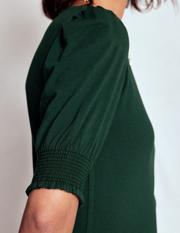 Short Sleeve Smocked Cuff Top Green Pine