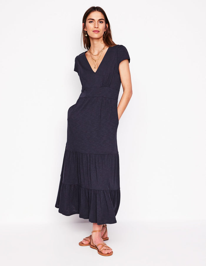 Eloise Tiered Jersey Dress Navy