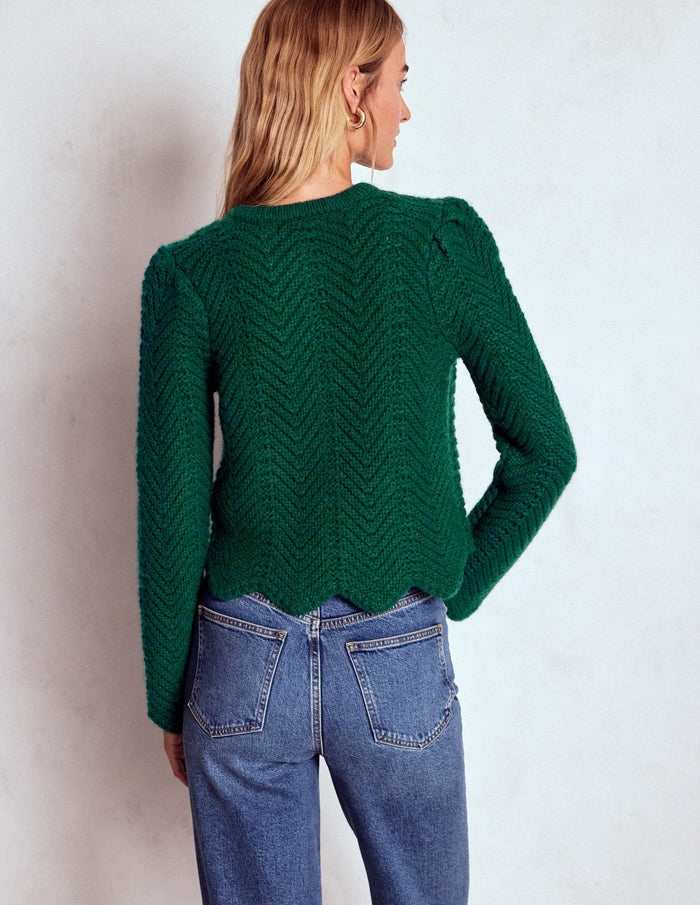 Chunky Chevron Knitted Jacket Emerald Night