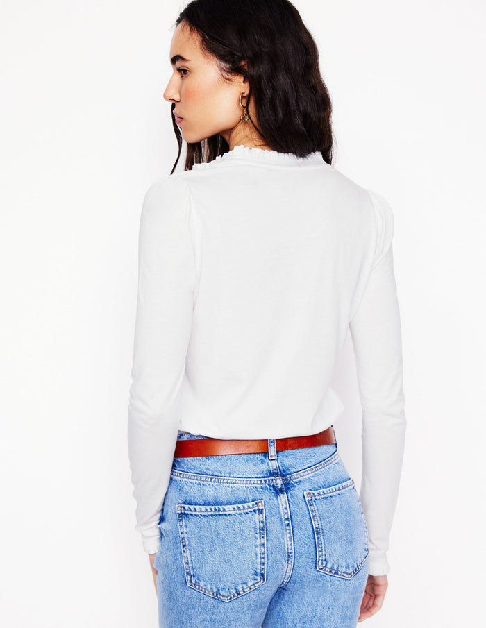 Supersoft Frill Henley Top White