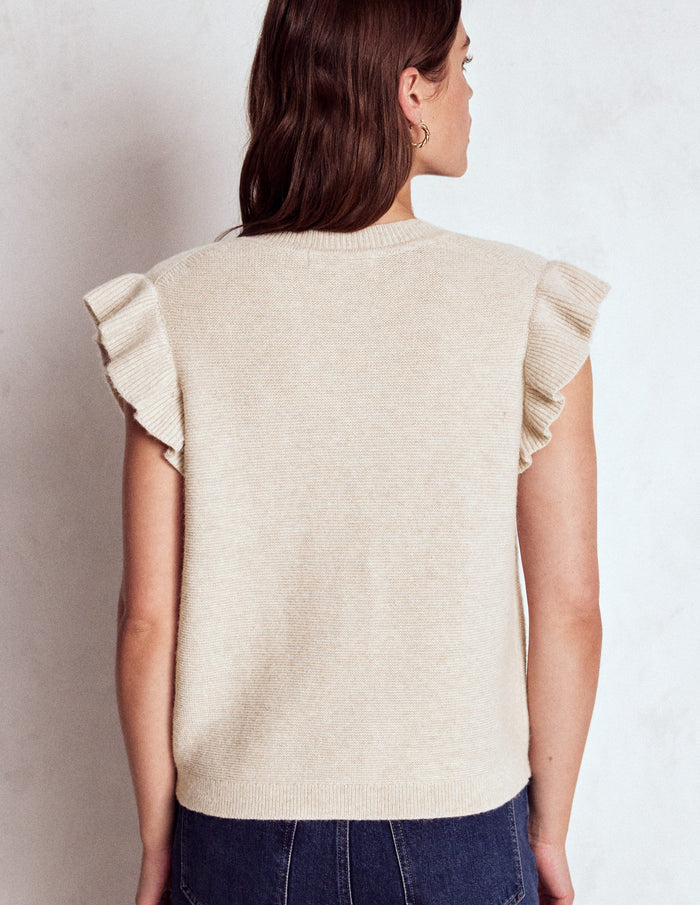 Frill Detail Waistcoat Oatmeal Melange