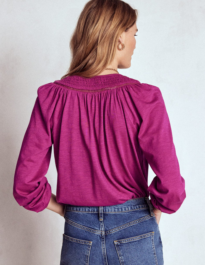 Georgia Smocked Jersey Top Rich Magenta
