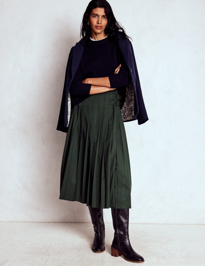 Josephine Kilt Midi Skirt Hunter Green