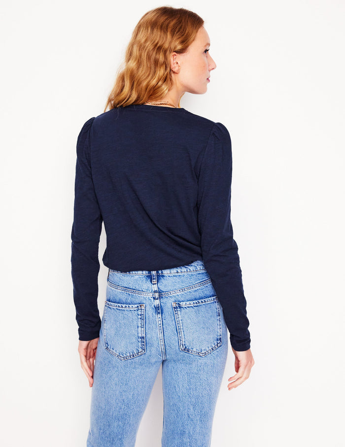 Cotton Crew Long Sleeve Top Navy