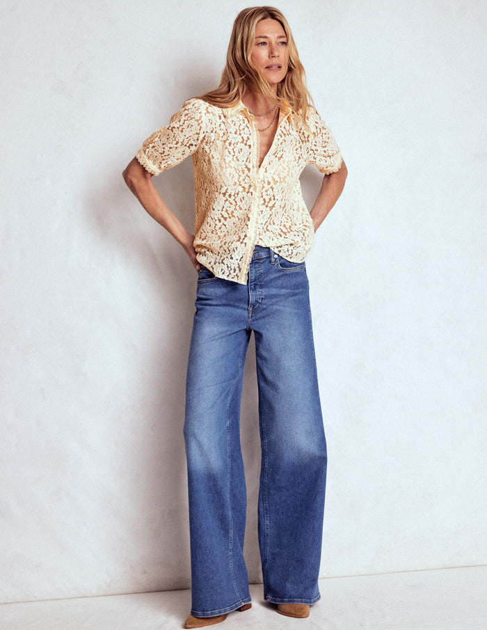 Short Sleeve Lace Blouse Ivory