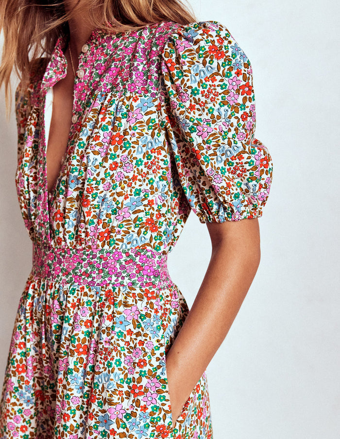 Beatrice Cotton Midi Dress Multi, Flowerbed Cluster
