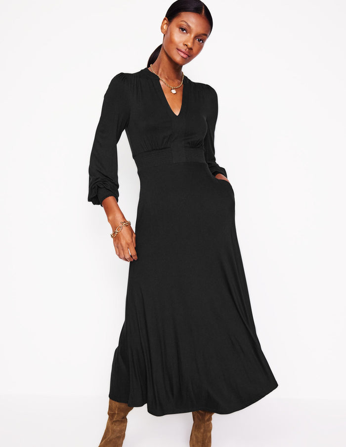 Ivy Smocked Midi Dress Black
