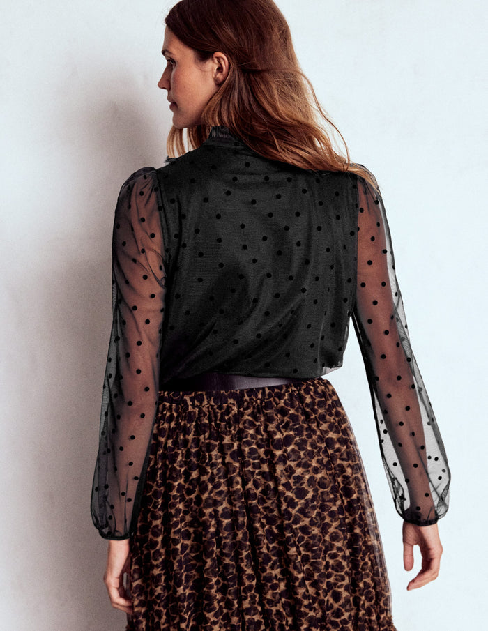 Frilled Tulle Blouse Black