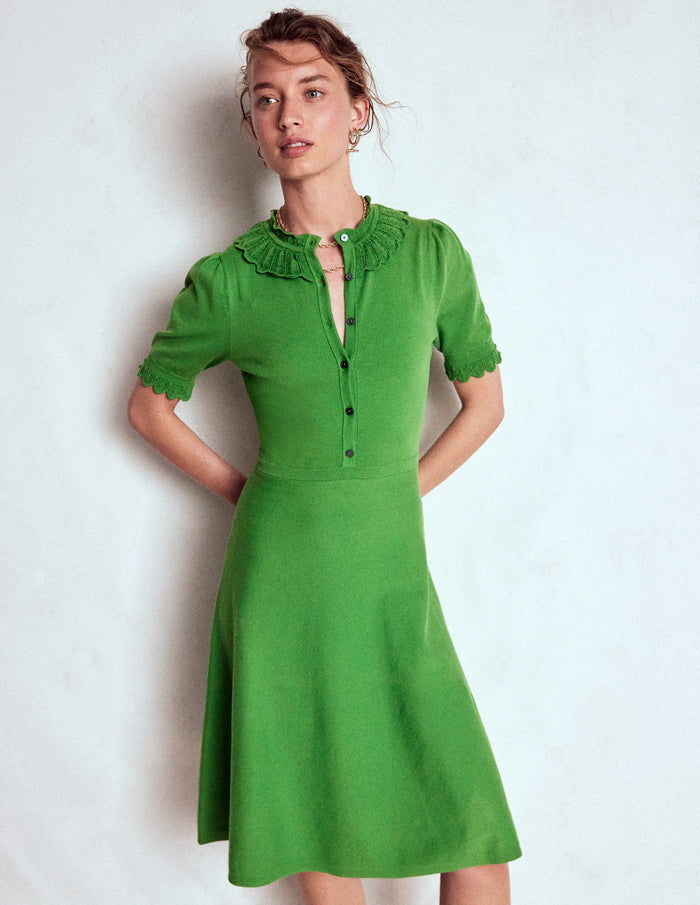 Melina Ruffle Knitted Dress Paradise Green