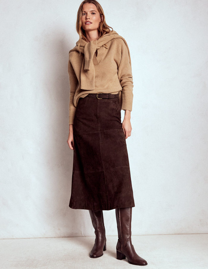 Suede Midi Skirt Dark Chocolate
