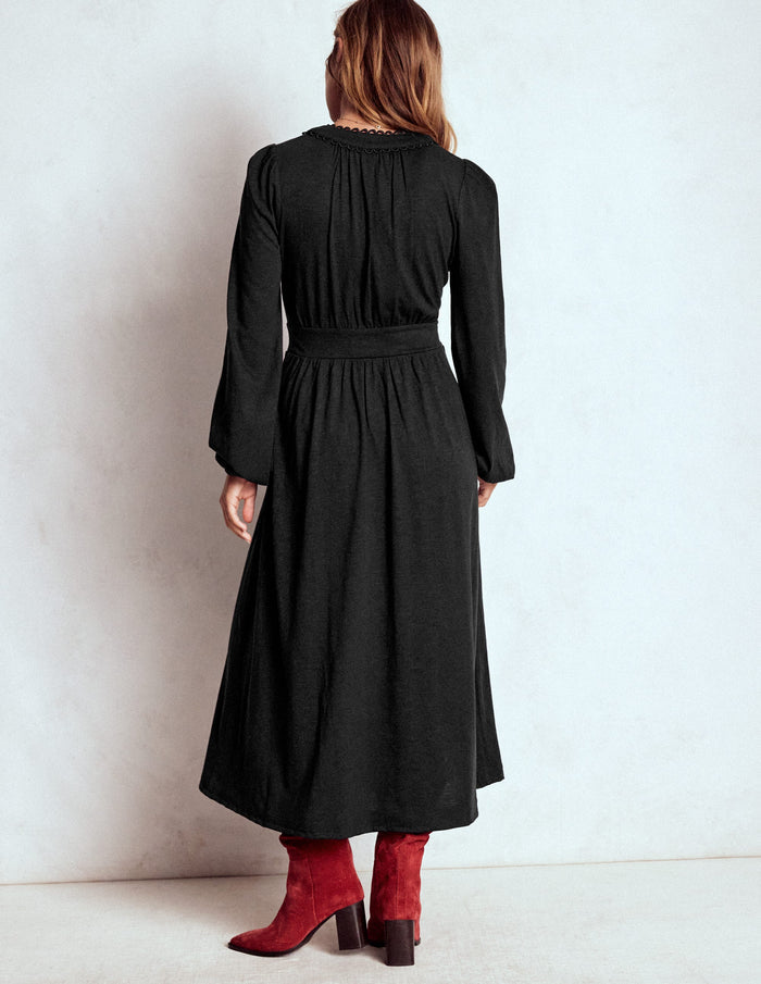 Maddie Picot Trim Midi Dress Black