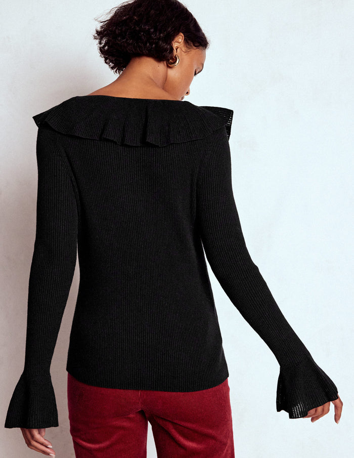 Ruffled Rib Henley Sweater Black