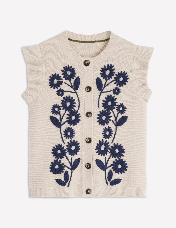 Frill Detail Waistcoat Oatmeal Melange