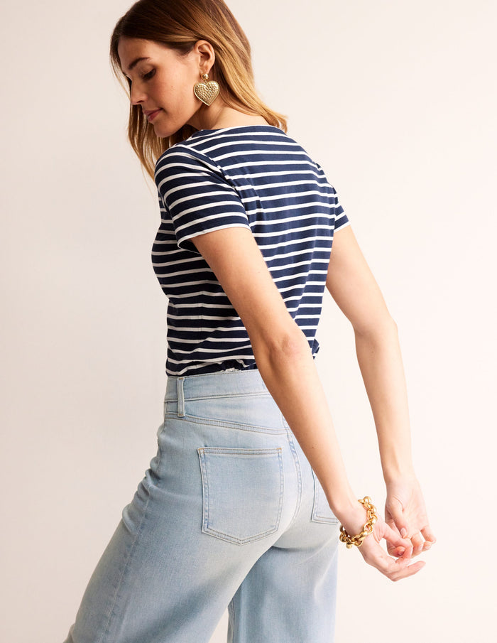 Ella Short Sleeve Breton Navy, Ivory