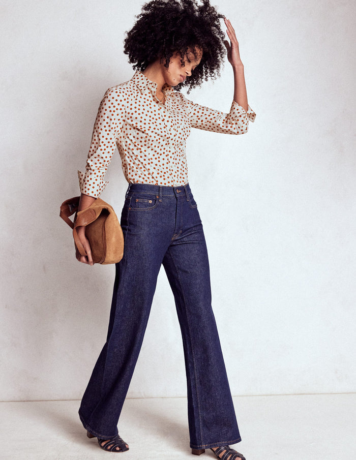 Saskia Stretch Cotton Shirt Cognac, Painted Dot