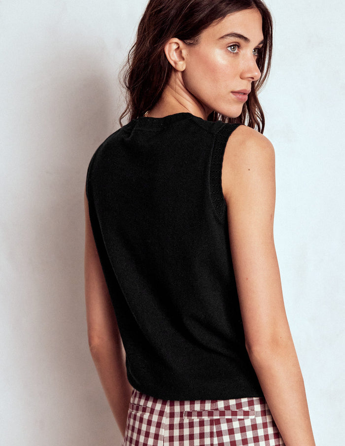 Emilia Cotton Crew Neck Vest Black