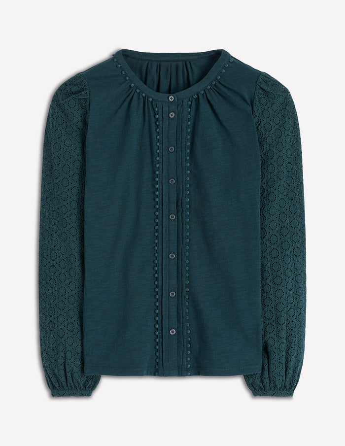 Eden Broderie Jersey Shirt Midnight Teal
