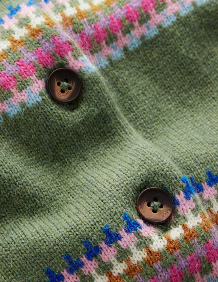 Edie Fair Isle Cardigan Green, Diamond