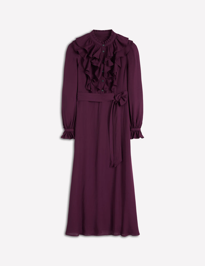 Ruffle Front Shirt Dress Dark Cherry