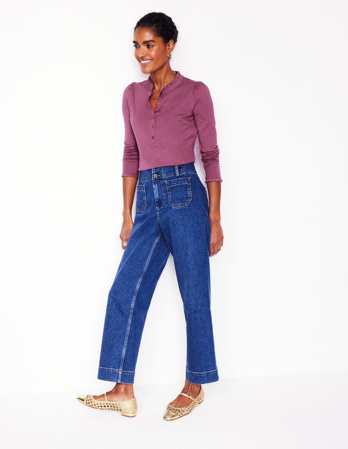 Supersoft Frill Henley Top Purple Damson