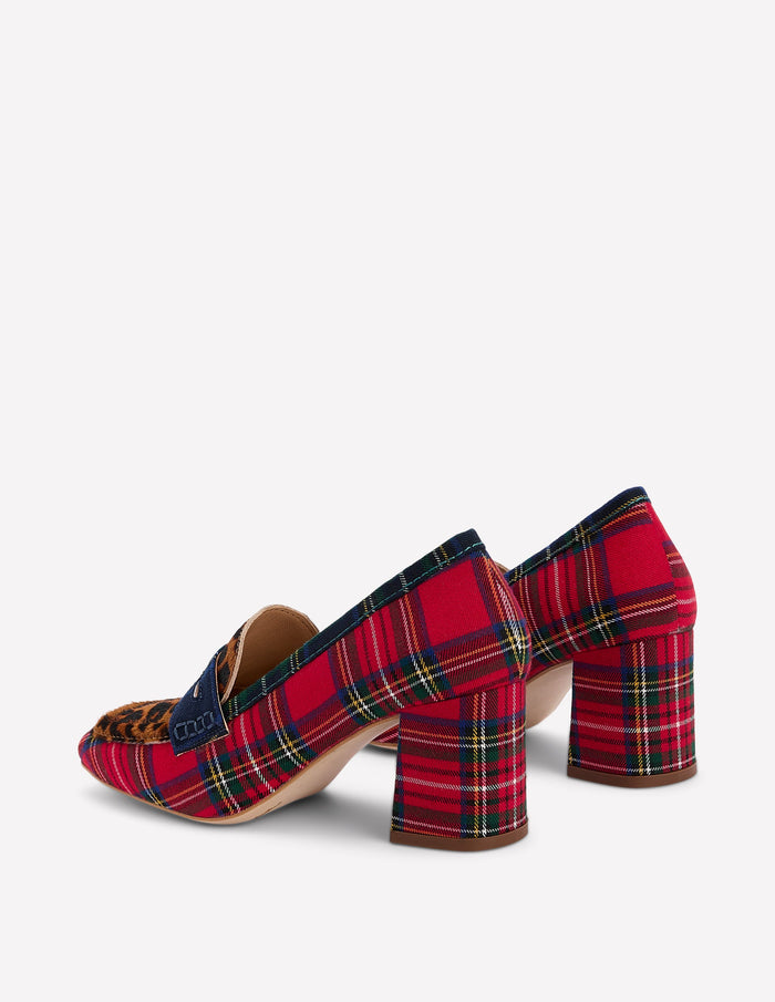 Sol Block Heeled Penny Loafers Tartan Check