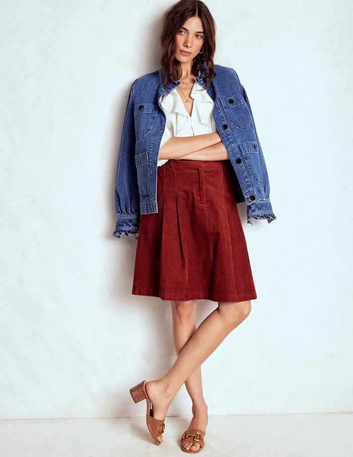 Pleated Cord Skirt Fired Brick