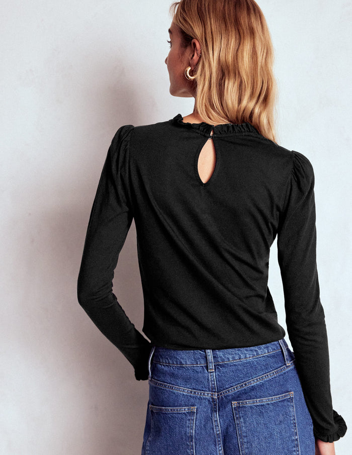 Supersoft Frill Detail Top Black