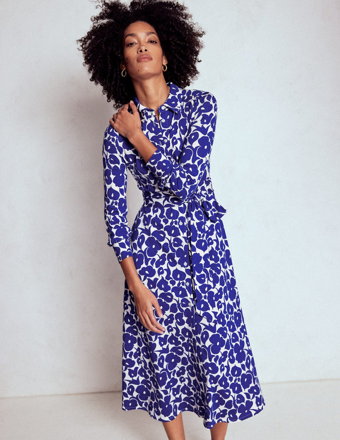 Marcia Jersey Shirt Dress Bright Blue, Leafy Grove