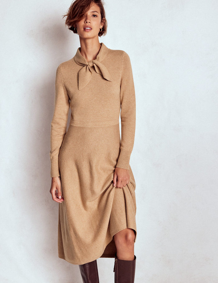 Knitted Bow Dress Camel Melange