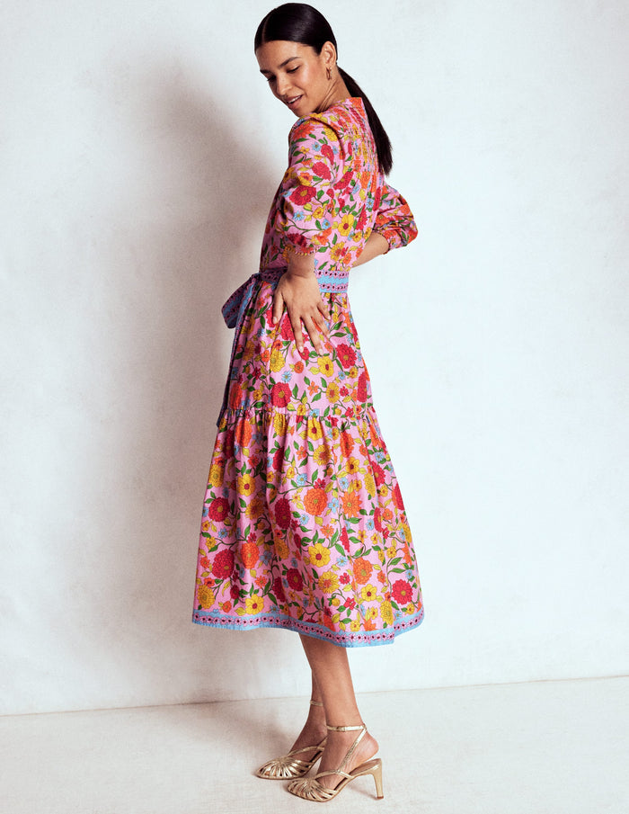 Cecily Cotton Midi Dress Multi, Dahlia Trail