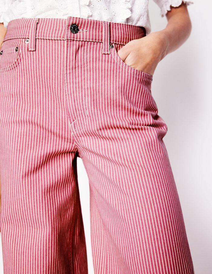 High Rise Wide Leg Jeans Pink Stripe