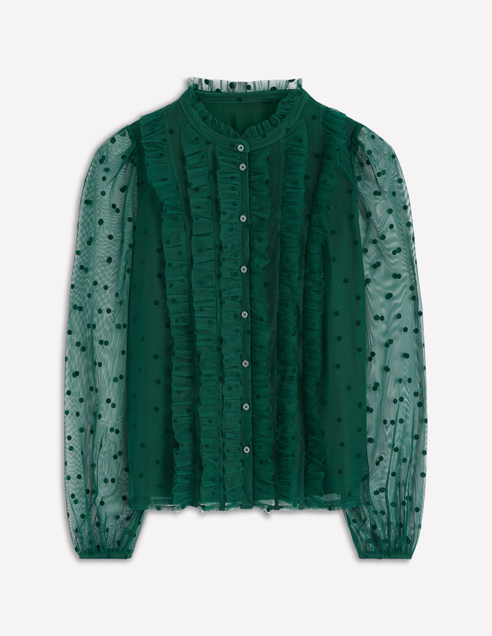 Frilled Tulle Blouse Emerald Night
