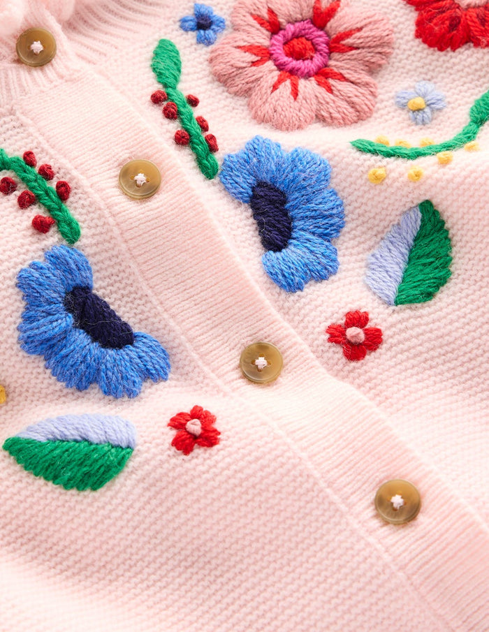 Embroidered Frill Cardigan Blooming Pink