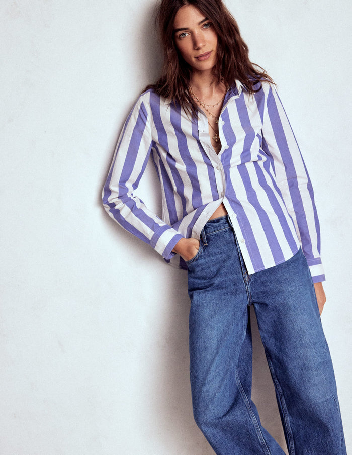 Sienna Cotton Shirt Bright Blue and Ivory Stripe