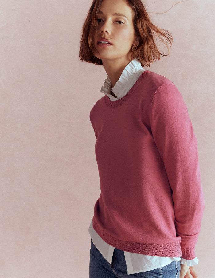 Emilia Cotton Crew Sweater Pink Heather