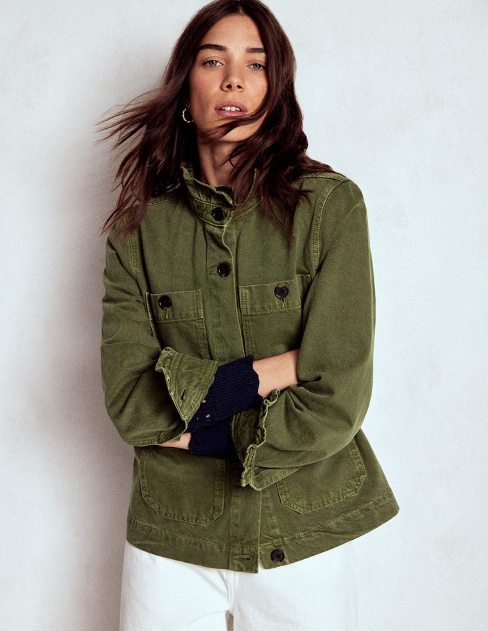 Cotton Frill Collar Jacket Woodland Green